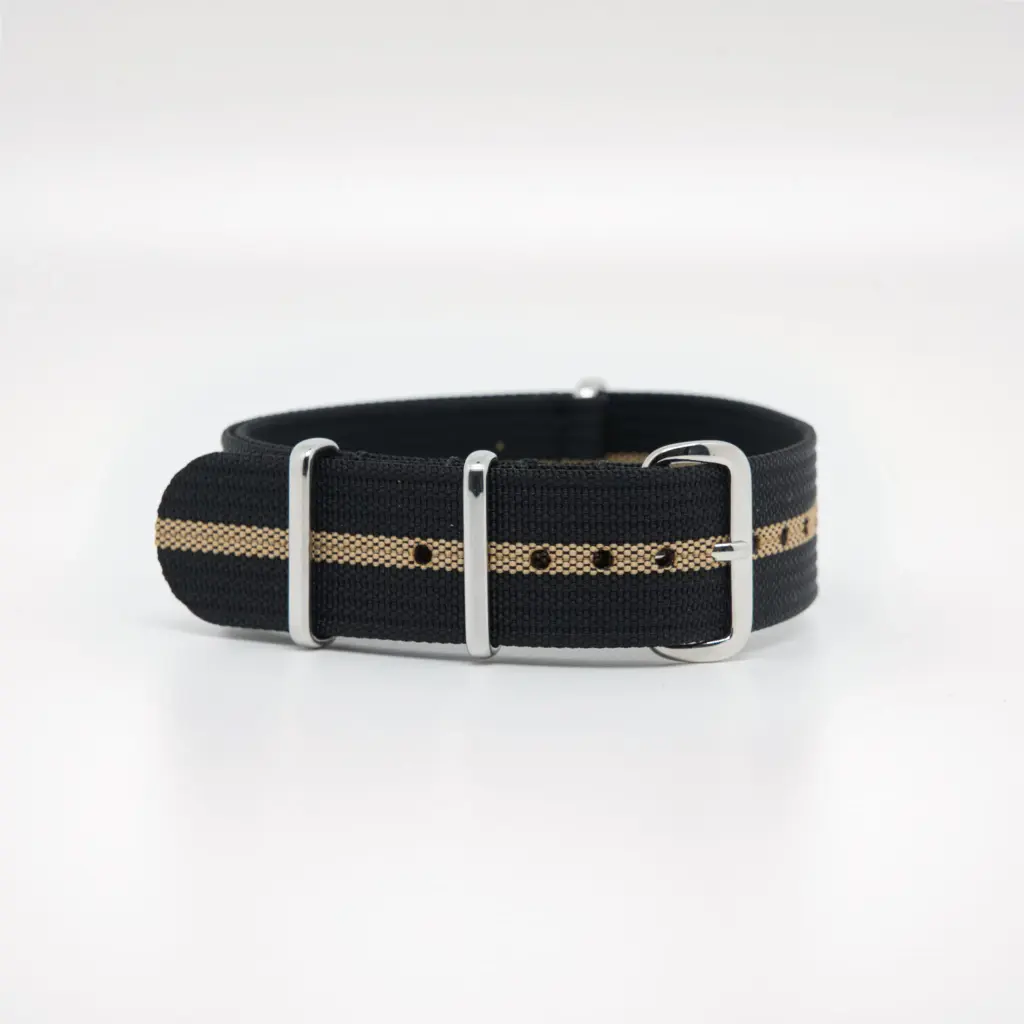 Bracelet de montre Nato en nylon côtelé noir et or