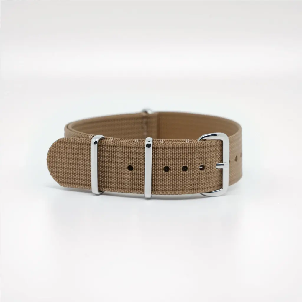 Bracelet de montre Nato en nylon côtelé marron clair
