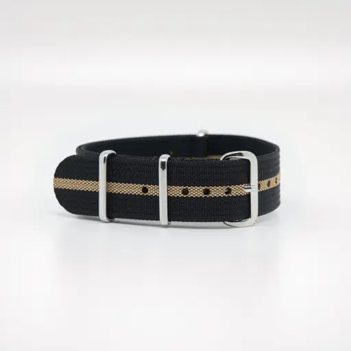 Bracelet de montre Nato en nylon côtelé noir et or