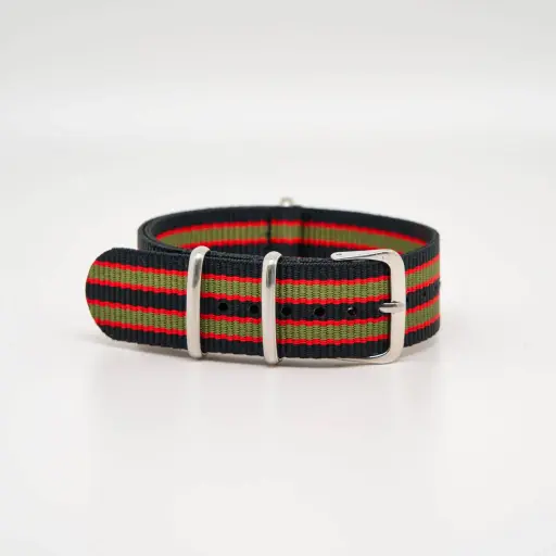Bracelet de montre en nylon de type Nato Noir / Rouge / Khaki