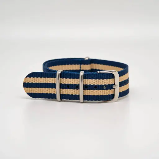 Bracelet de montre Nato en nylon Bleu Marine et Beige