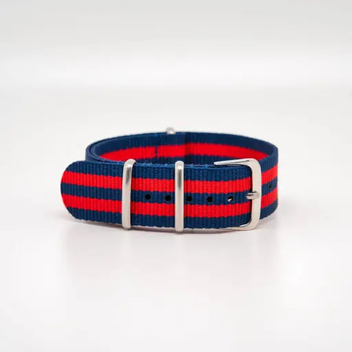 Bracelet de montre Nato en nylon Bleu Marine et Rouge