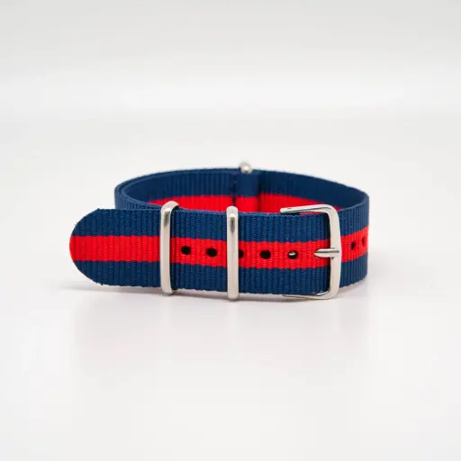 Bracelet de montre Nato en nylon Bleu Marine et Rouge